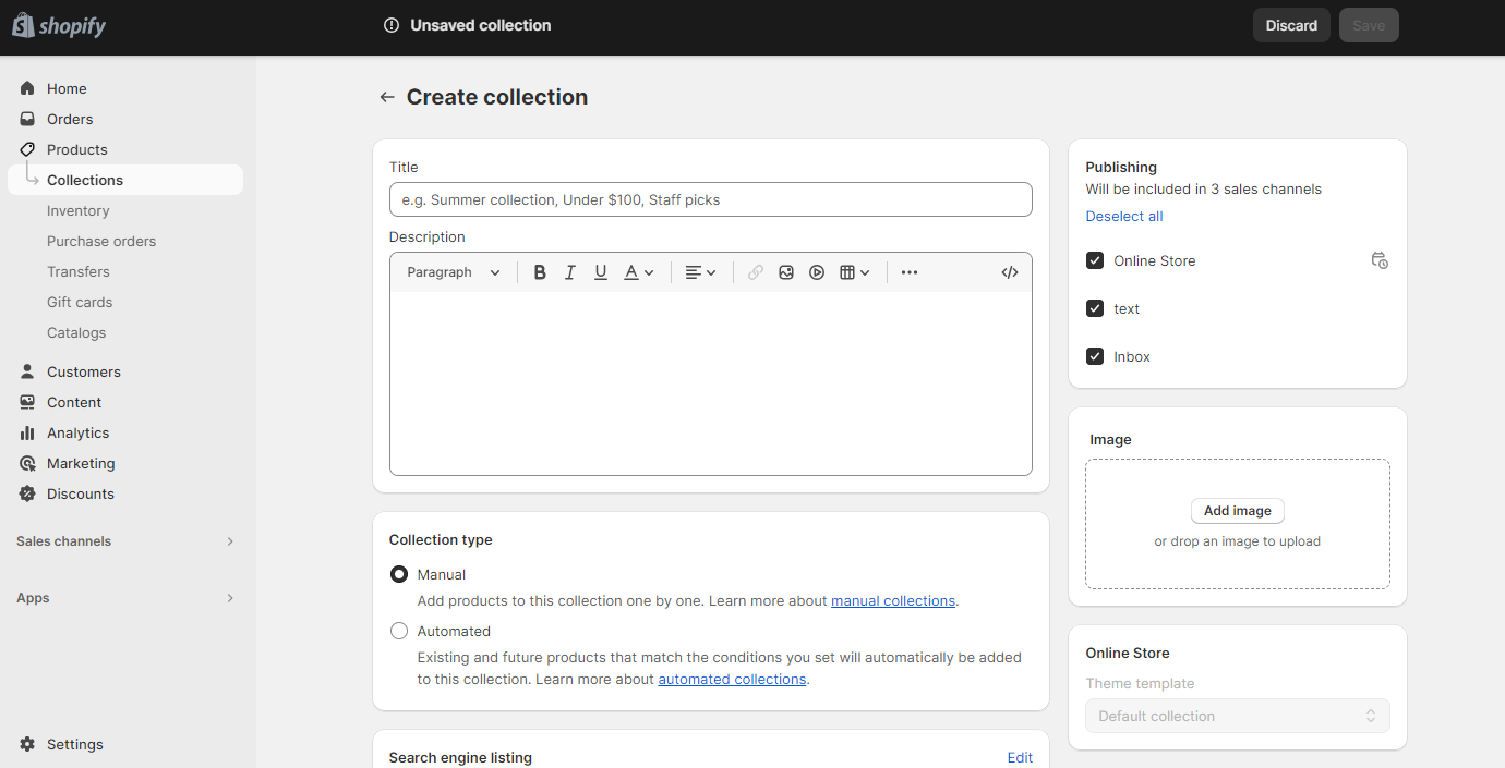 Manually collection creation