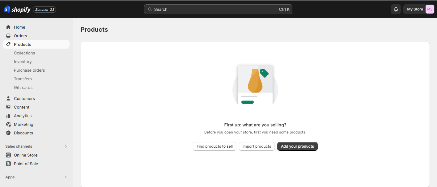 Add products in Shopify